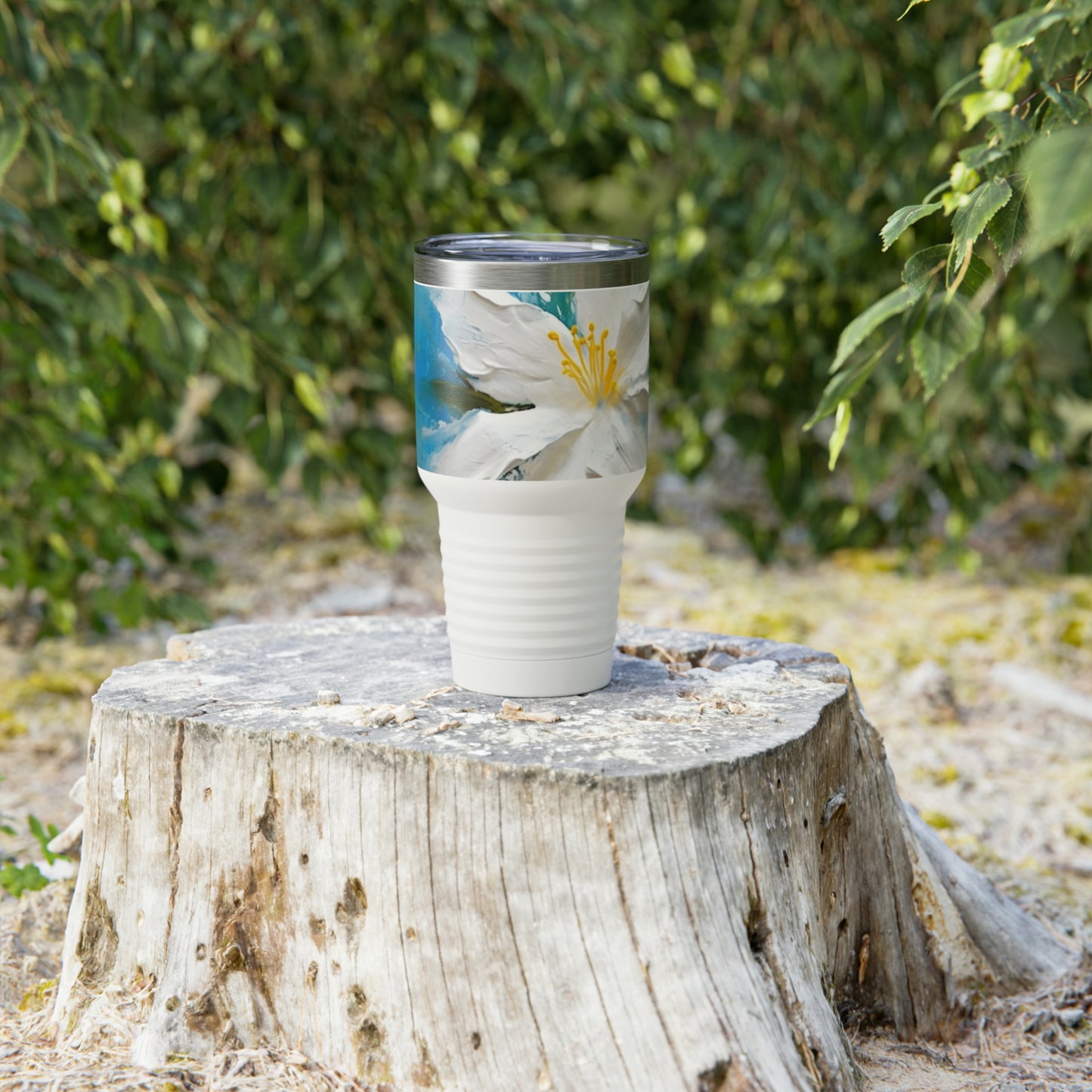 Abstract Jasmine: Ringneck Tumbler with Floral Oil Painting