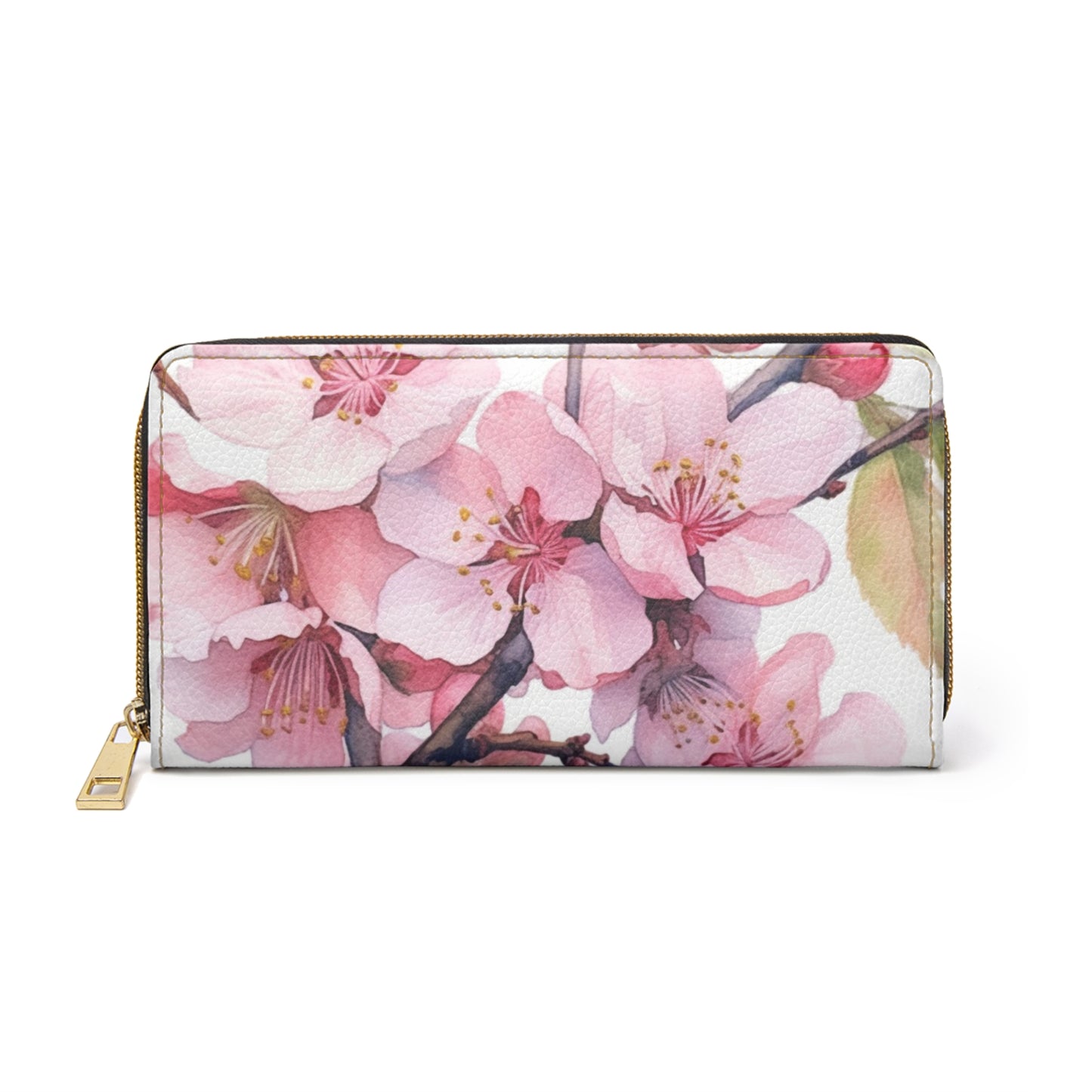 Whimsical Delight: Watercolor Cherry Blossom Tree Zipper Wallet