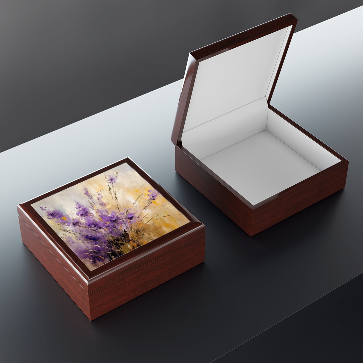 Expressive Lavender Drawing on Jewelry Box: A Symphony of Colors and Petals