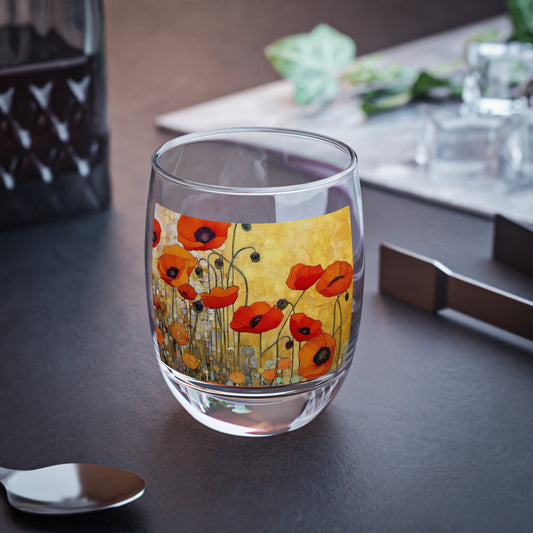 Elevate Your Sip: Whiskey Glass Adorned with Gustav Klimt's Poppies