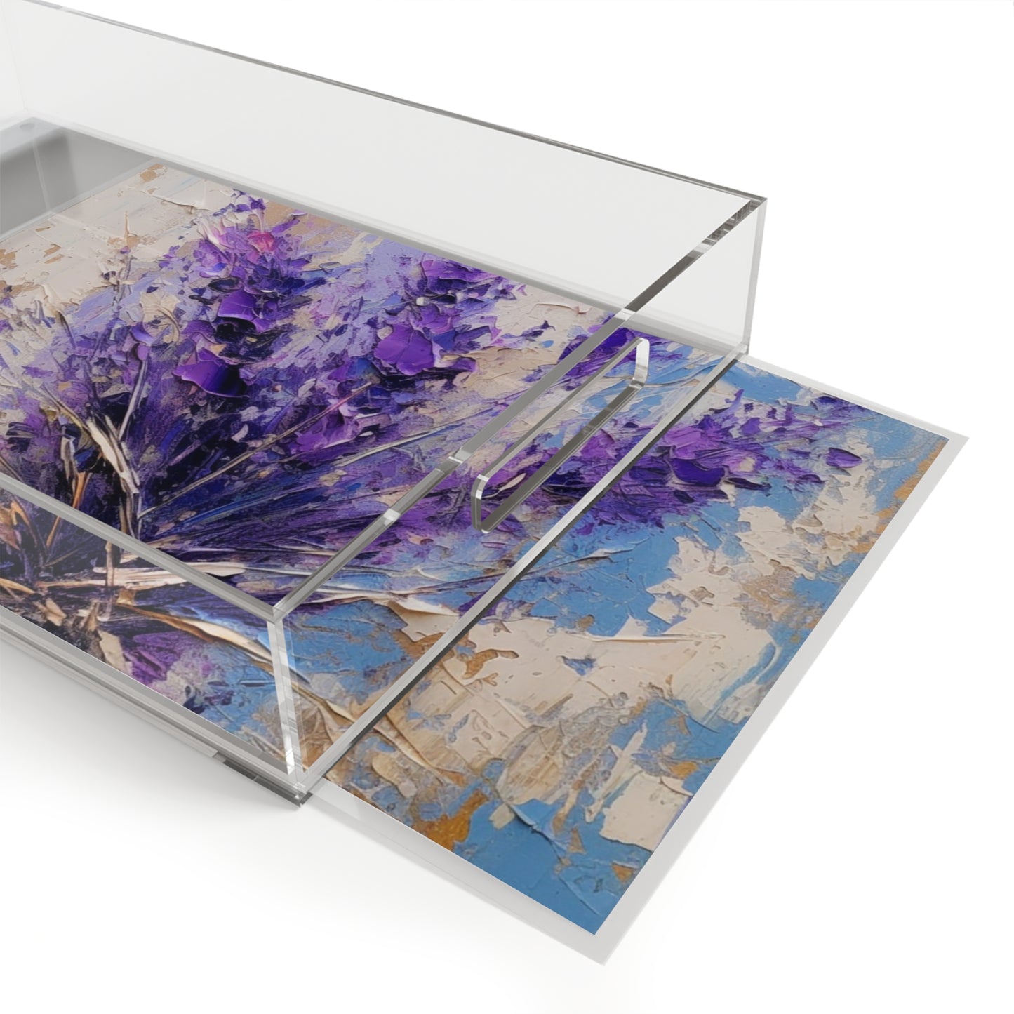 Vibrant Lavender Art on Acrylic Serving Tray: A Floral Delight for Your Senses