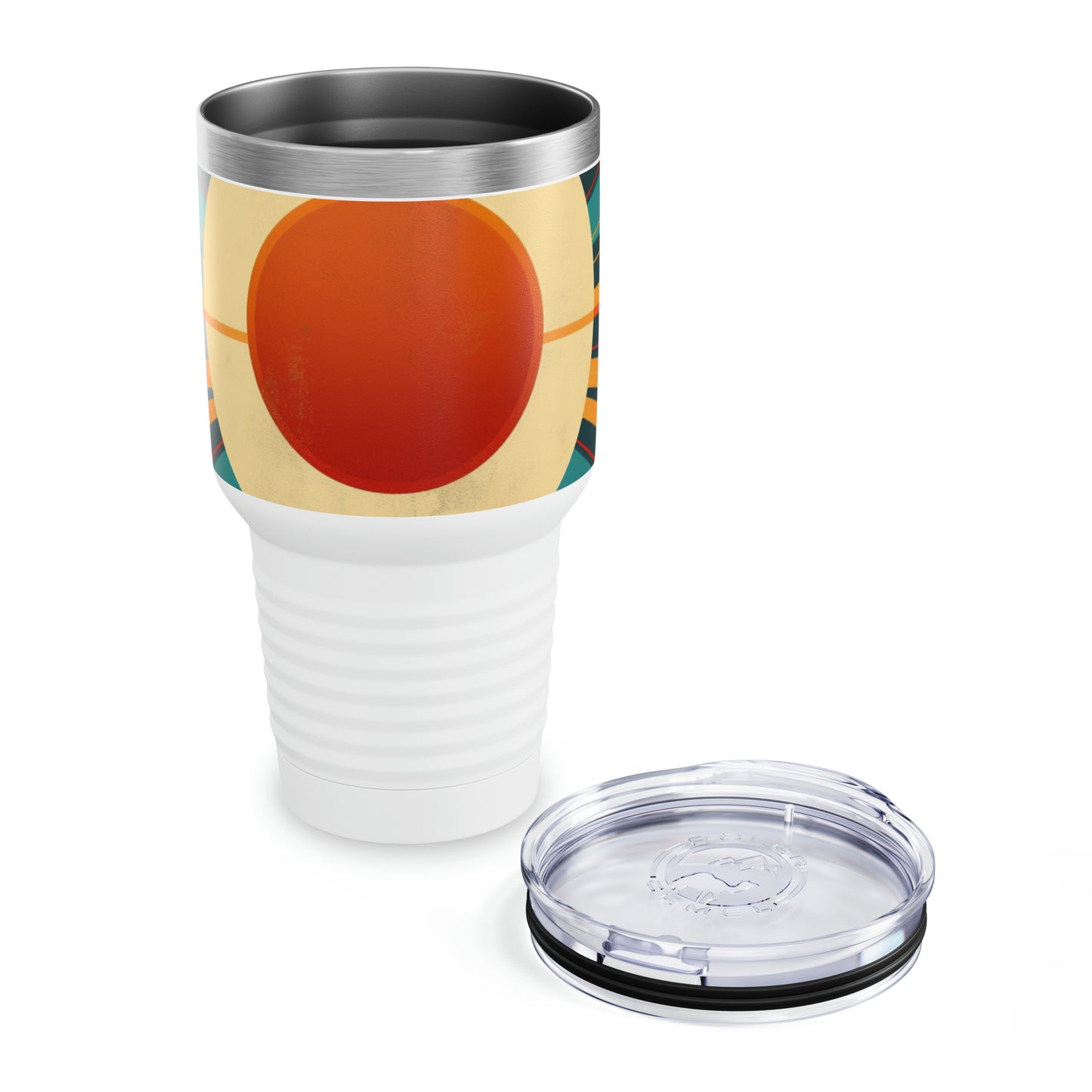 Sunshine Serenity: Ringneck Tumbler with Minimalist Midcentury Sun Design