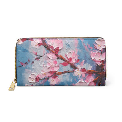 Zipper Wallet with Abstract Cherry Blossom Drawing: Embrace the Serenity