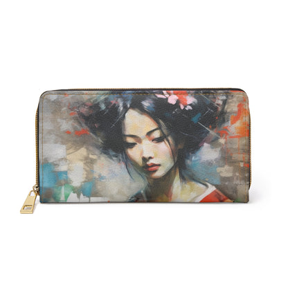 Zipper Wallet with Geisha Art: Style with Japanese Artistic Flair