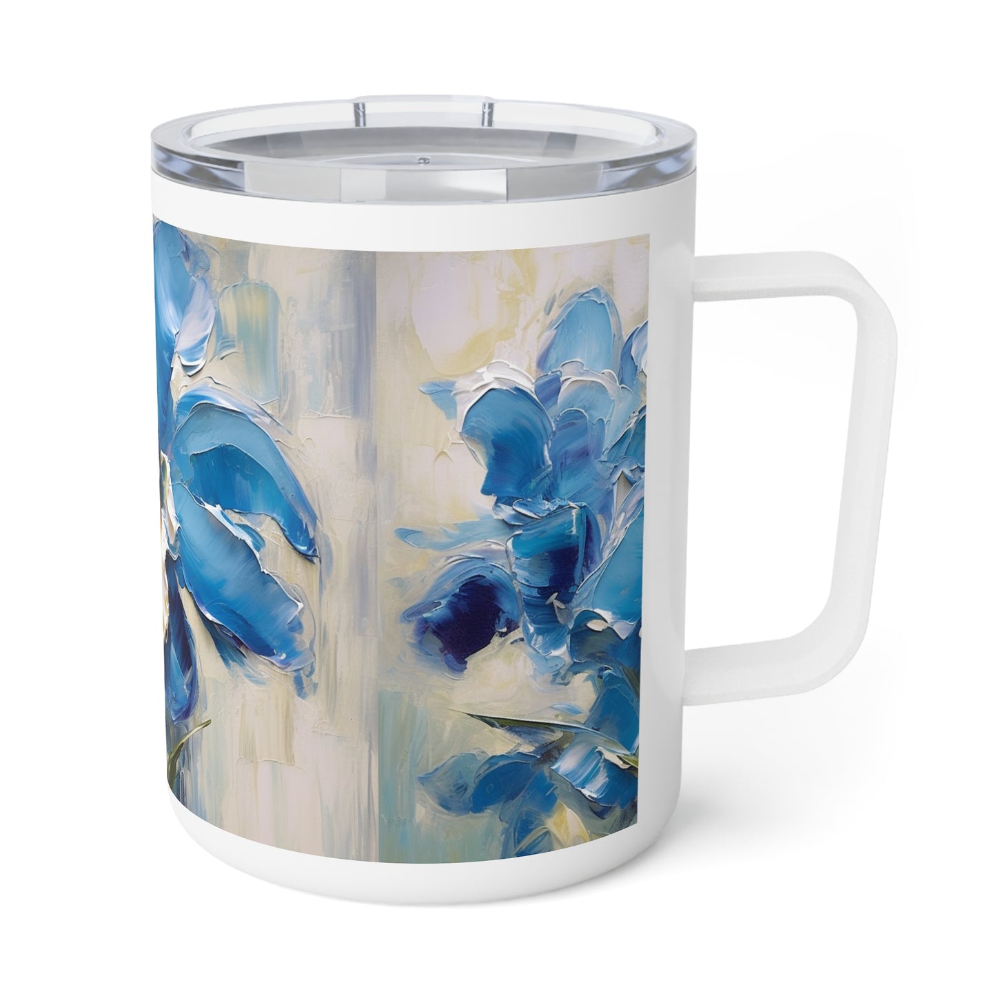 Embrace Artistic Expression with Blue Orchid Abstract Painting Insulated Coffee Mug