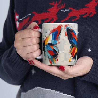 Abstract Butterfly Art on Ceramic Mug: A Contemporary Twist to Classic Symbolism