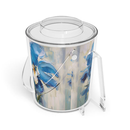 Embrace Artistic Expression with Blue Orchid Abstract Painting Ice Bucket with Tongs