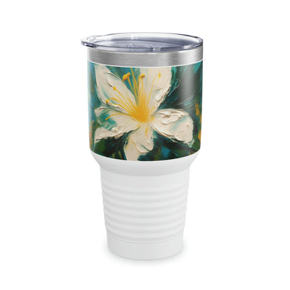 Floral Fusion: Abstract Oil Painting of Jasmine adorning Ringneck Tumbler