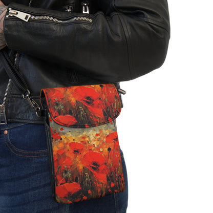 Whimsical Poppy Art on Small Cell Phone Wallet