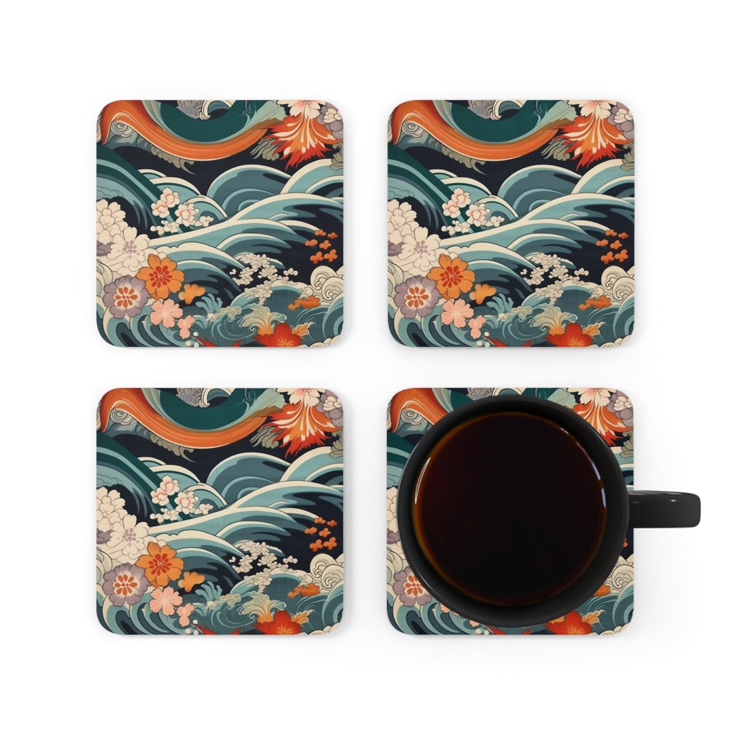 Elegant Kimono Corkwood Coaster Set: Embrace Japanese Artistry