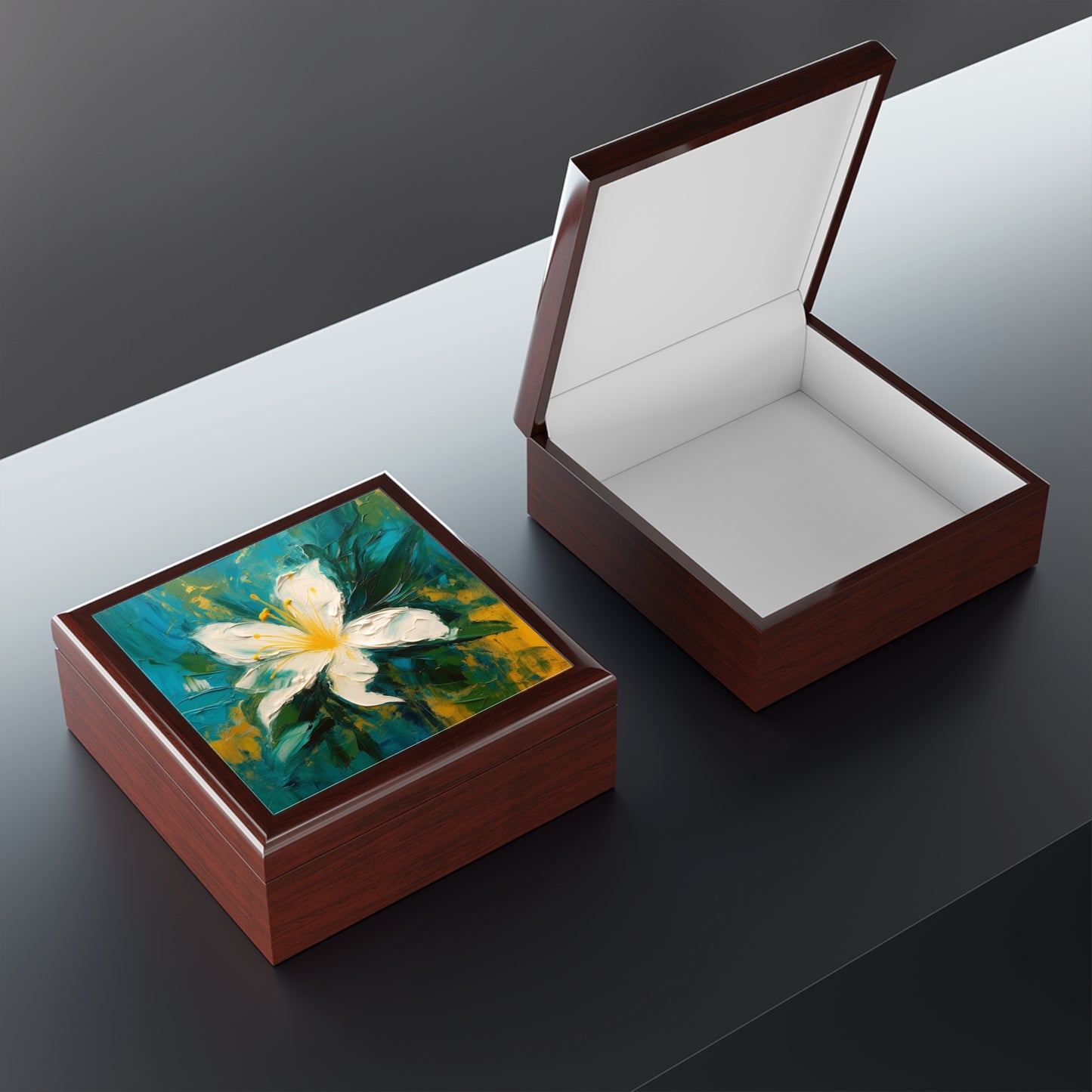 Floral Symphony: Jewelry Box featuring an Abstract Oil Painting of Jasmine