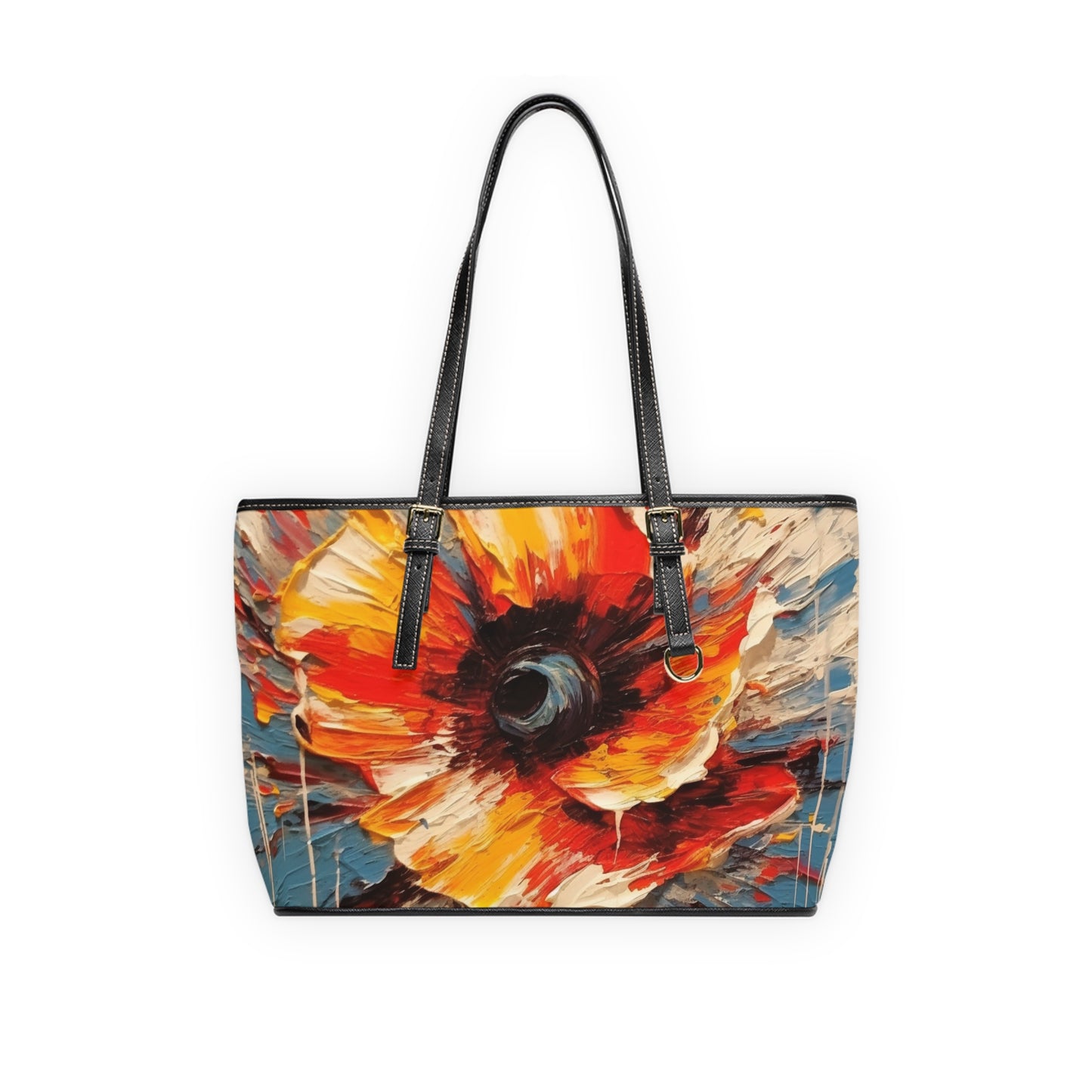 Poppy Symphony: PU Leather Shoulder Bag with Abstract Floral Artwork