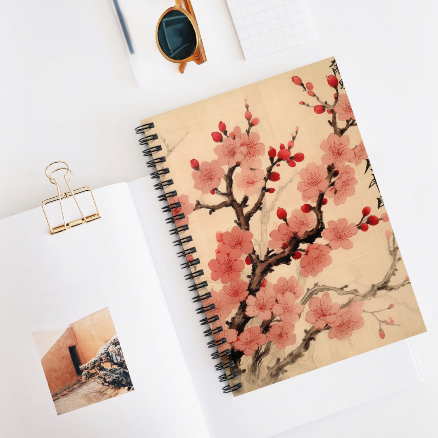 Floral Fusion: Spiral Notebook Merging Cherry Blossom Beauty and Artistic Flower Drawings