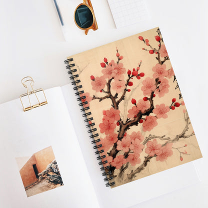 Floral Fusion: Spiral Notebook Merging Cherry Blossom Beauty and Artistic Flower Drawings
