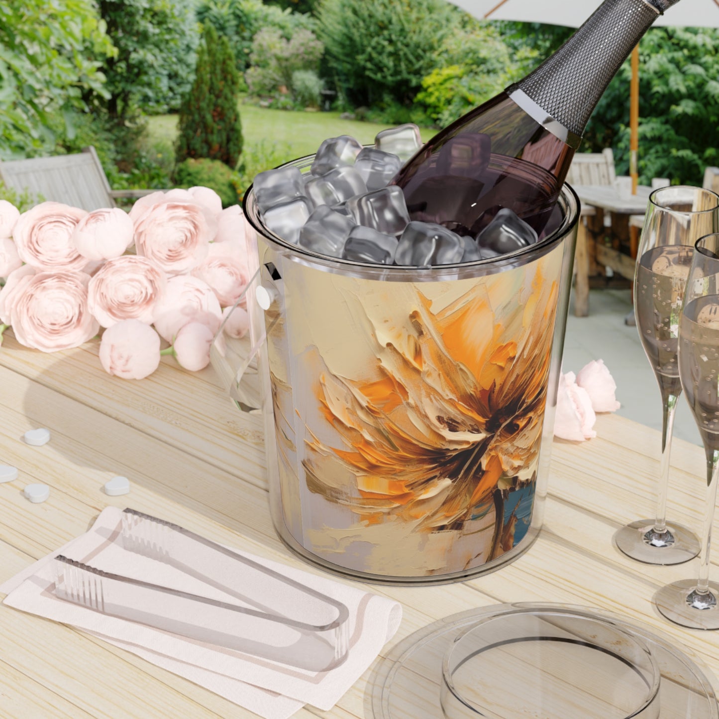 A Brush of Nature's Elegance: Ice Bucket with Tongs for Artistic Flower Lovers