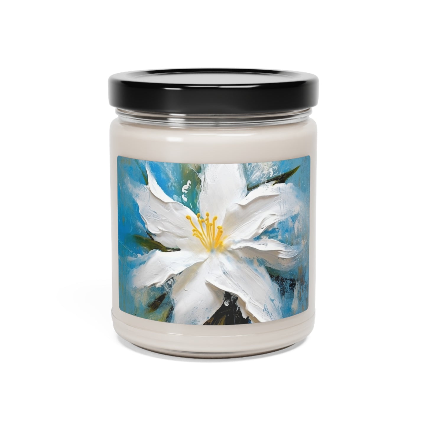 Ethereal Elegance: Scented Soy Candle featuring an Abstract Oil Painting of Jasmine