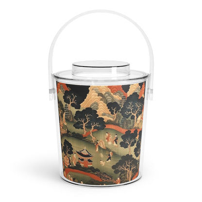 Tapestry Treasures: Japanese-inspired Ice Bucket with Tongs for Art Lovers