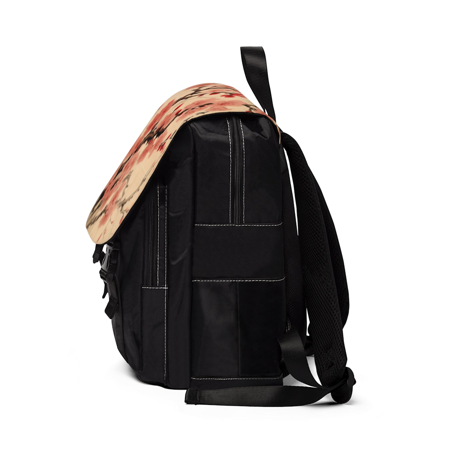 Floral Fusion: Unisex Casual Shoulder Backpack Merging Cherry Blossom Beauty and Artistic Flower Drawings