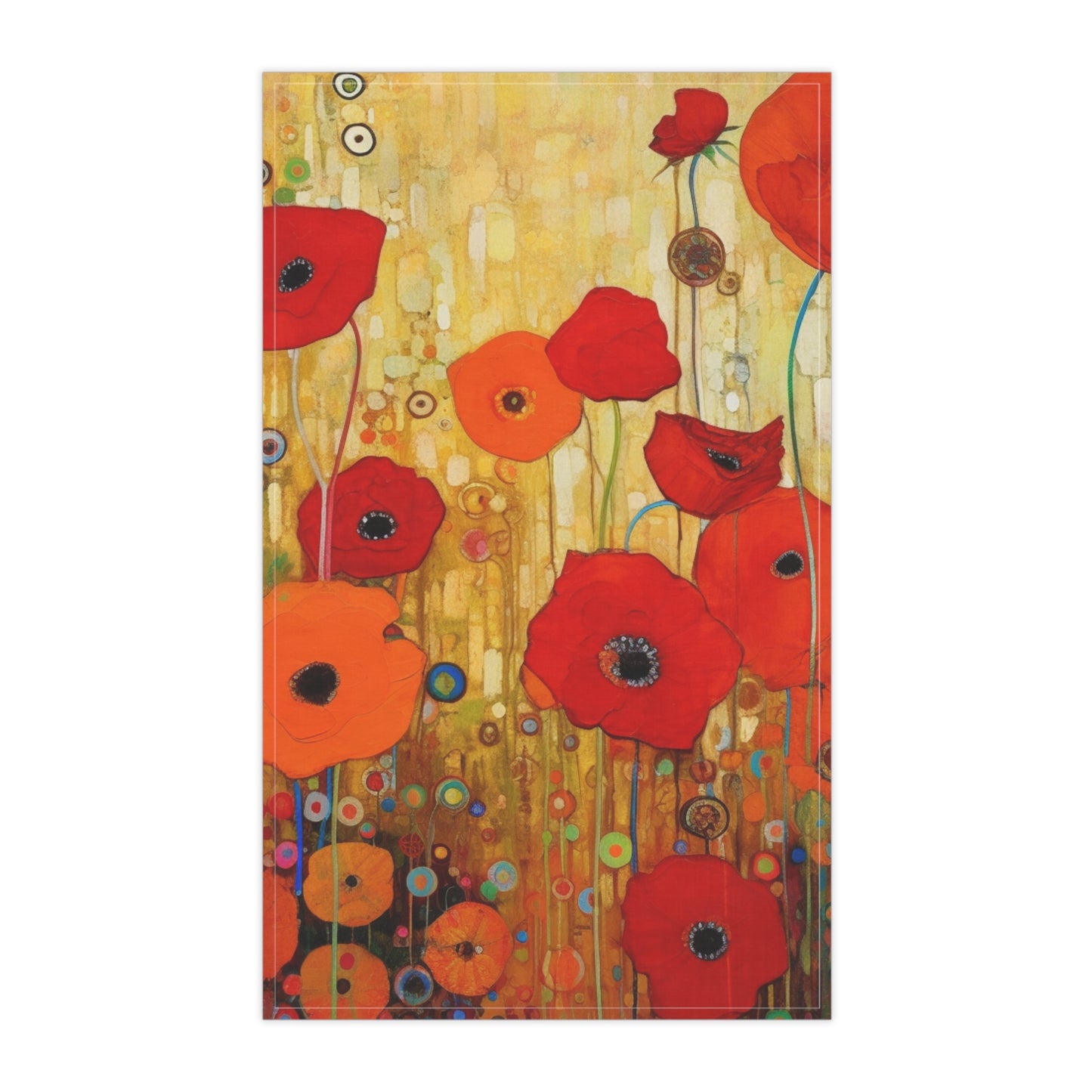 Floral Symphony: Kitchen Towel showcasing Gustav Klimt's Poppies in Art Nouveau