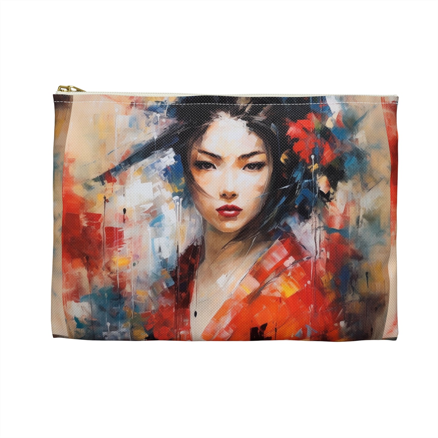 Abstract Geisha Art Accessory Pouch: Captivating Brushstrokes in a Japanese Aesthetic