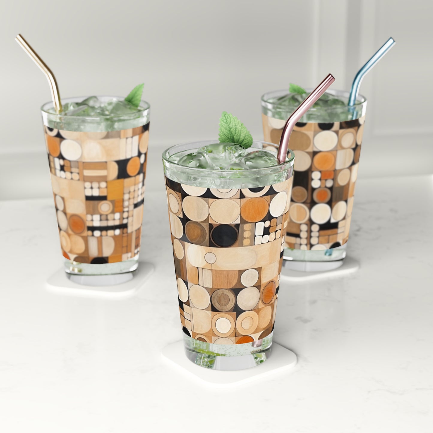 Geometric Simplicity: Earthy Grid Pint Glass