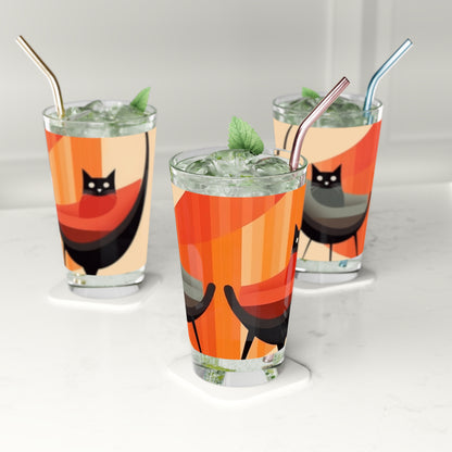 Retro Meowster: Step into the 1950s and 1960s with our Midcentury Modern Cat-inspired Pint Glass