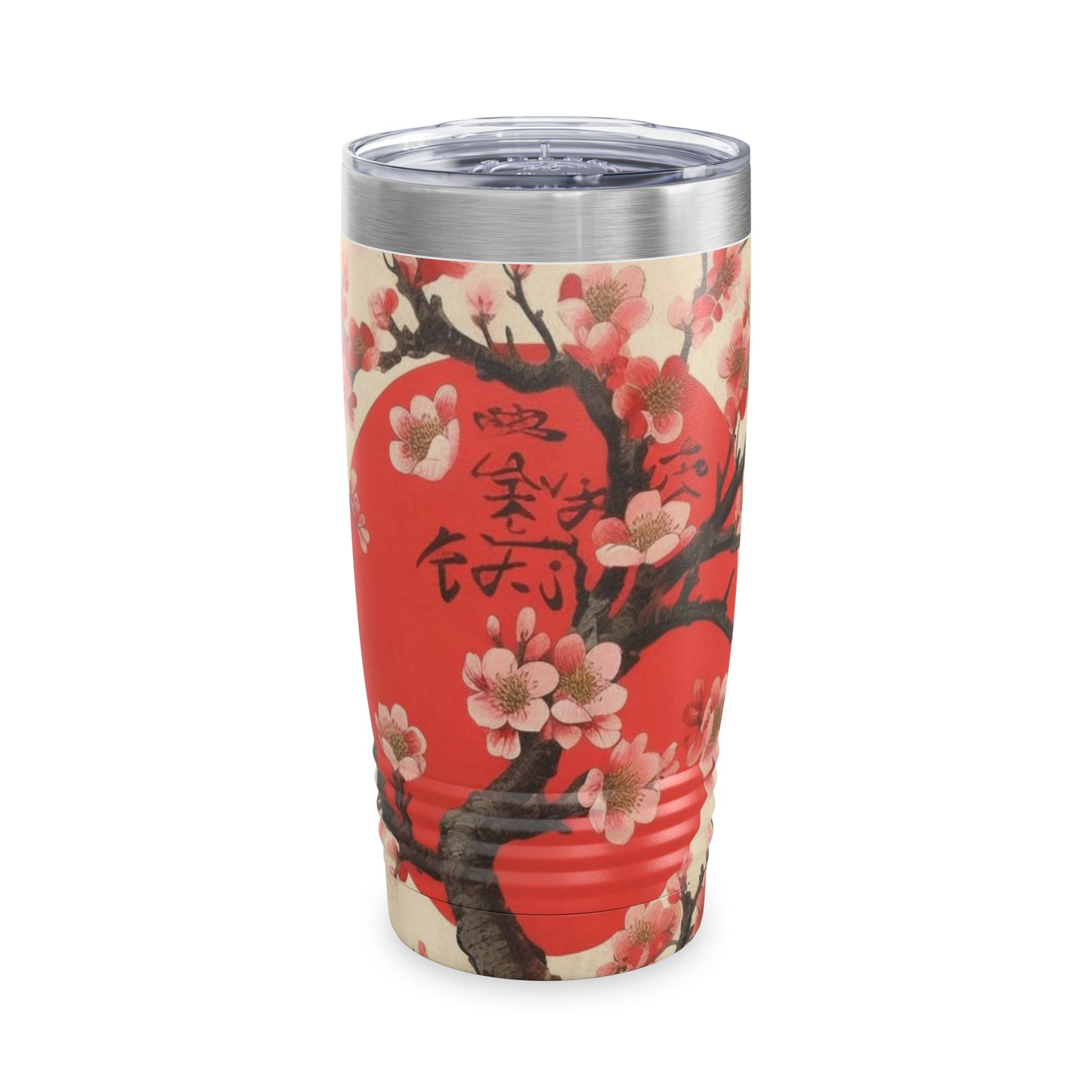 Nature's Brushstrokes: Ringneck Tumbler Featuring Captivating Cherry Blossom Drawings