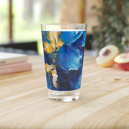 Abstract Wallpaper Pint Glass: Immersive Floral Beauty with Blue Orchid Motif