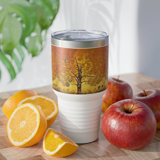 Symbolic Serenity: Ringneck Tumbler with Gustav Klimt's Tree of Life, Inspiring Artistic Elegance