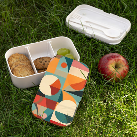 Geometric Wonders: Midcentury Modern Bento Box with Abstract Art Influences