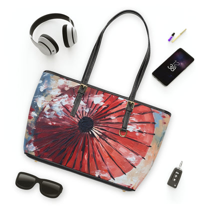 Abstract Japanese Umbrella Painting PU Leather Shoulder Bag