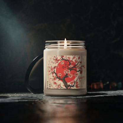 Nature's Brushstrokes: Scented Soy Candle Featuring Captivating Cherry Blossom Drawings