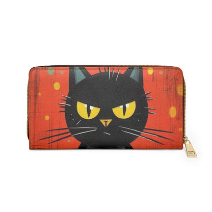 Fashionably Retro Feline: Midcentury Modern Zipper Wallet with a Vintage Cat-Inspired Flair