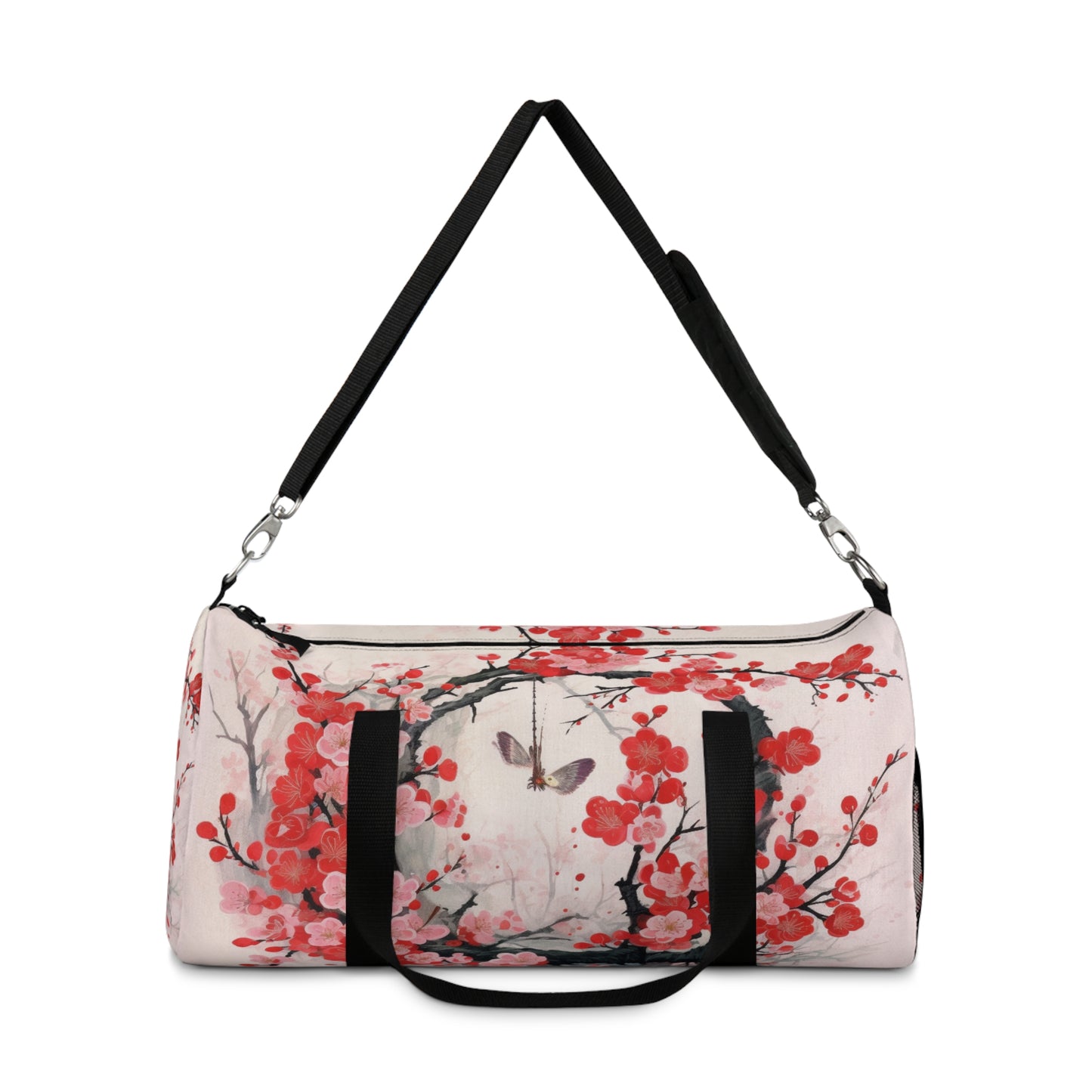 Cherry Blossom Delight: Duffel Bag Adorned with Intricate Flower Drawings and Artistry