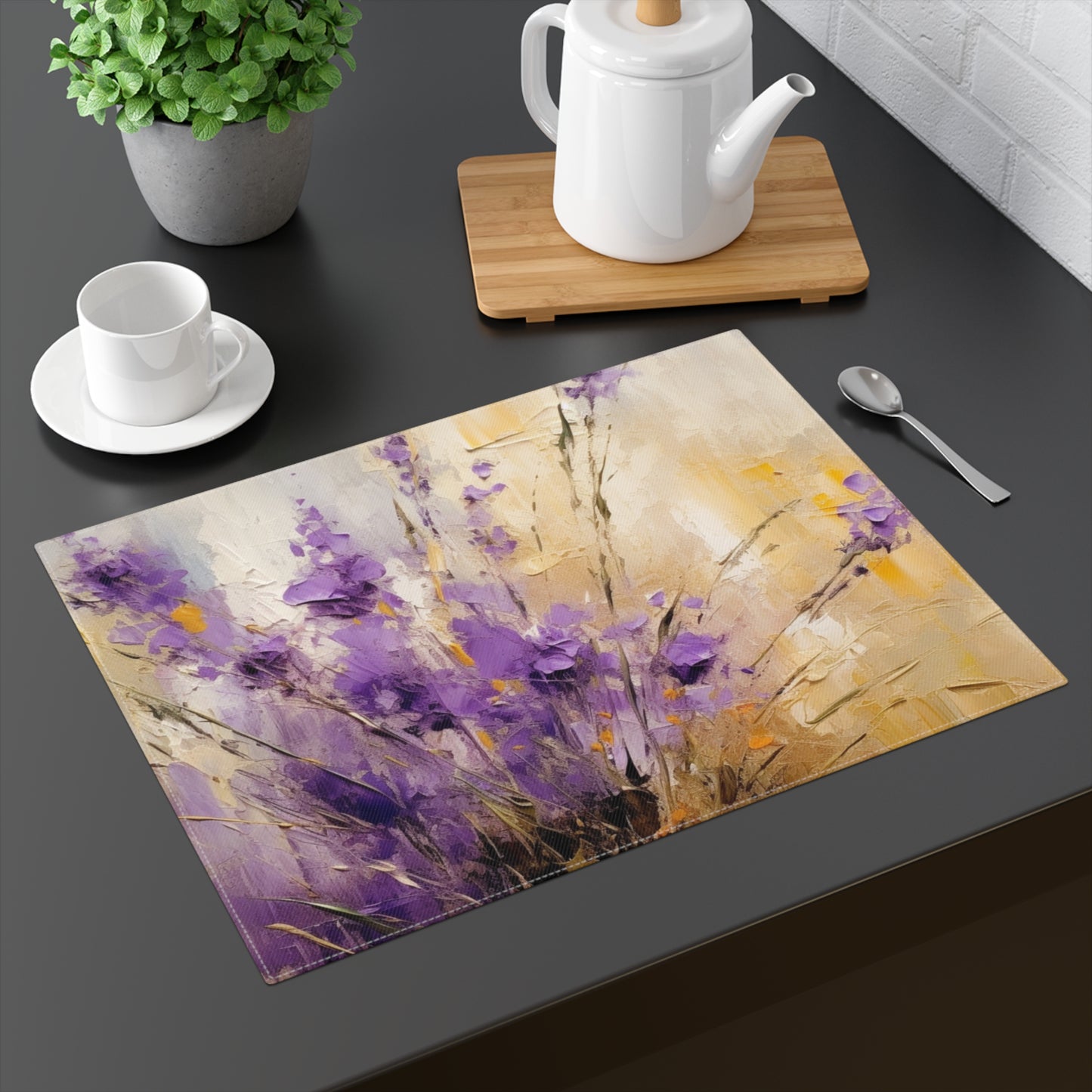 Expressive Lavender Drawing on Placemat: A Symphony of Colors and Petals