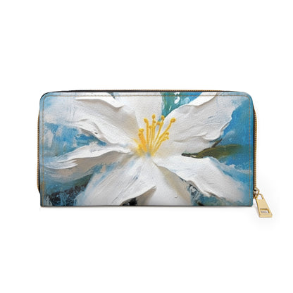 Ethereal Elegance: Zipper Wallet featuring an Abstract Oil Painting of Jasmine