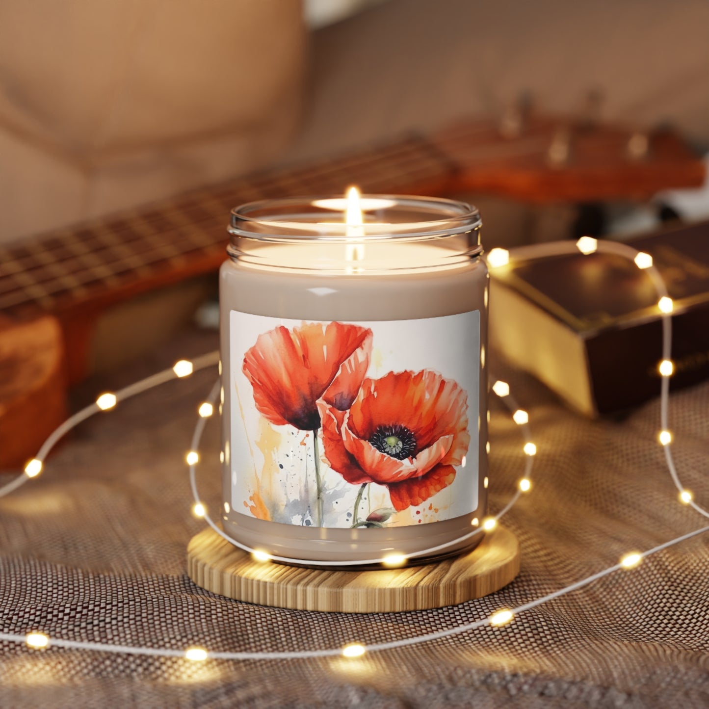 Whimsical Poppy Flower Watercolor Scented Soy Candle: An Artistic Delight