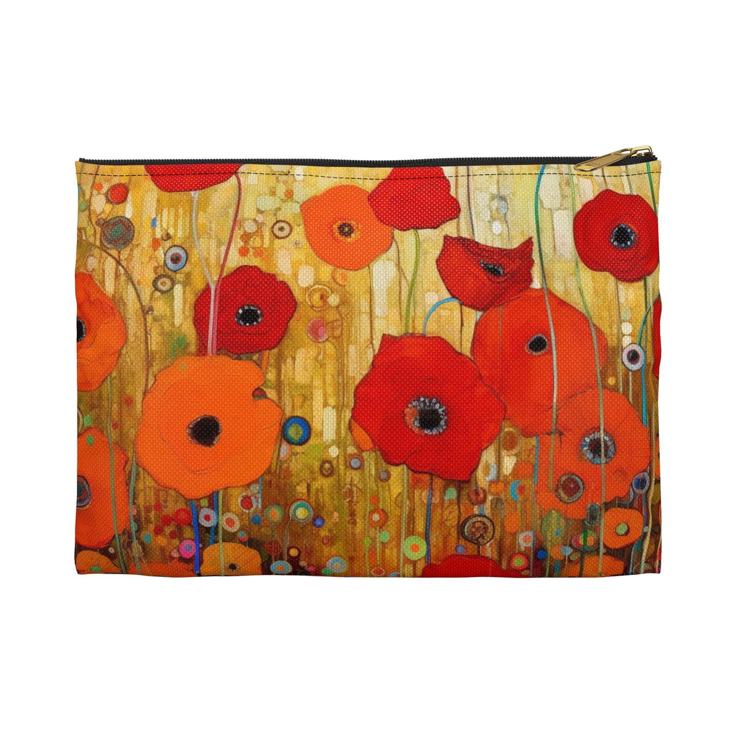 Floral Symphony: Accessory Pouch showcasing Gustav Klimt's Poppies in Art Nouveau