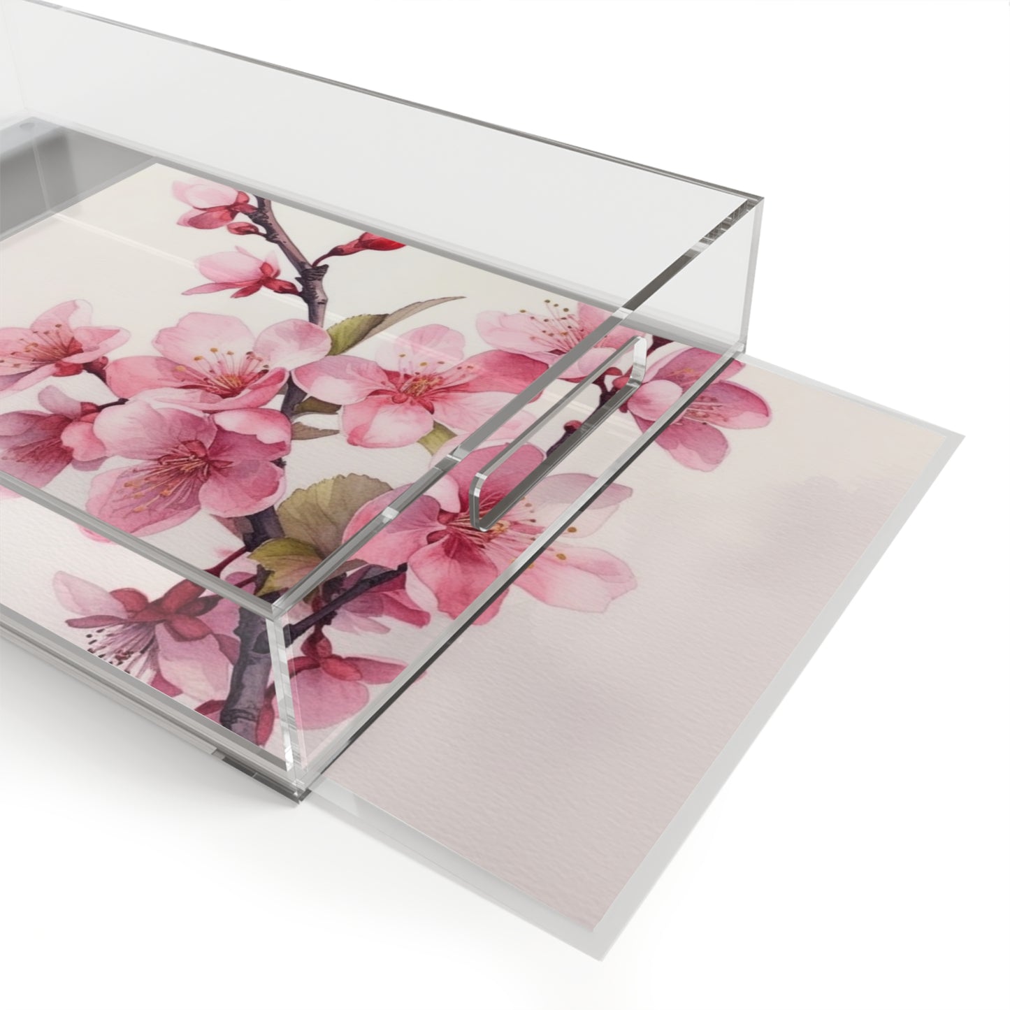 Artistic Flourish: Floral Watercolor Cherry Blossom Acrylic Serving Tray