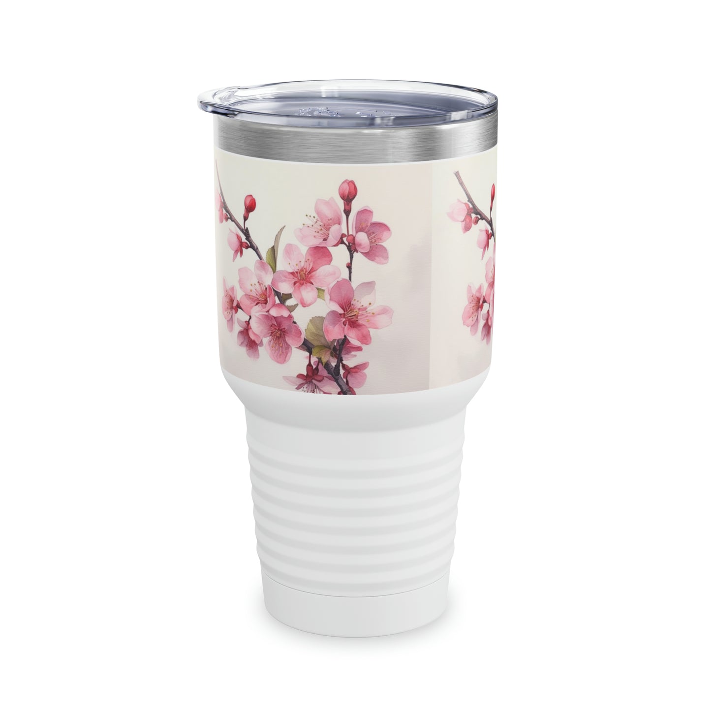 Artistic Elegance: Ringneck Tumbler with Watercolor Drawing of a Cherry Blossom