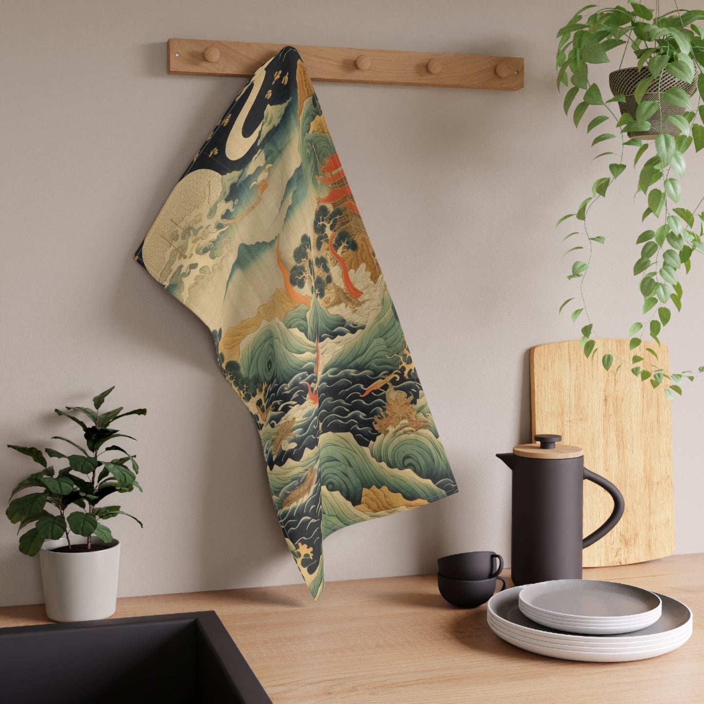 Harmony of the Elements: Japanese Tapestry-Inspired Kitchen Towel