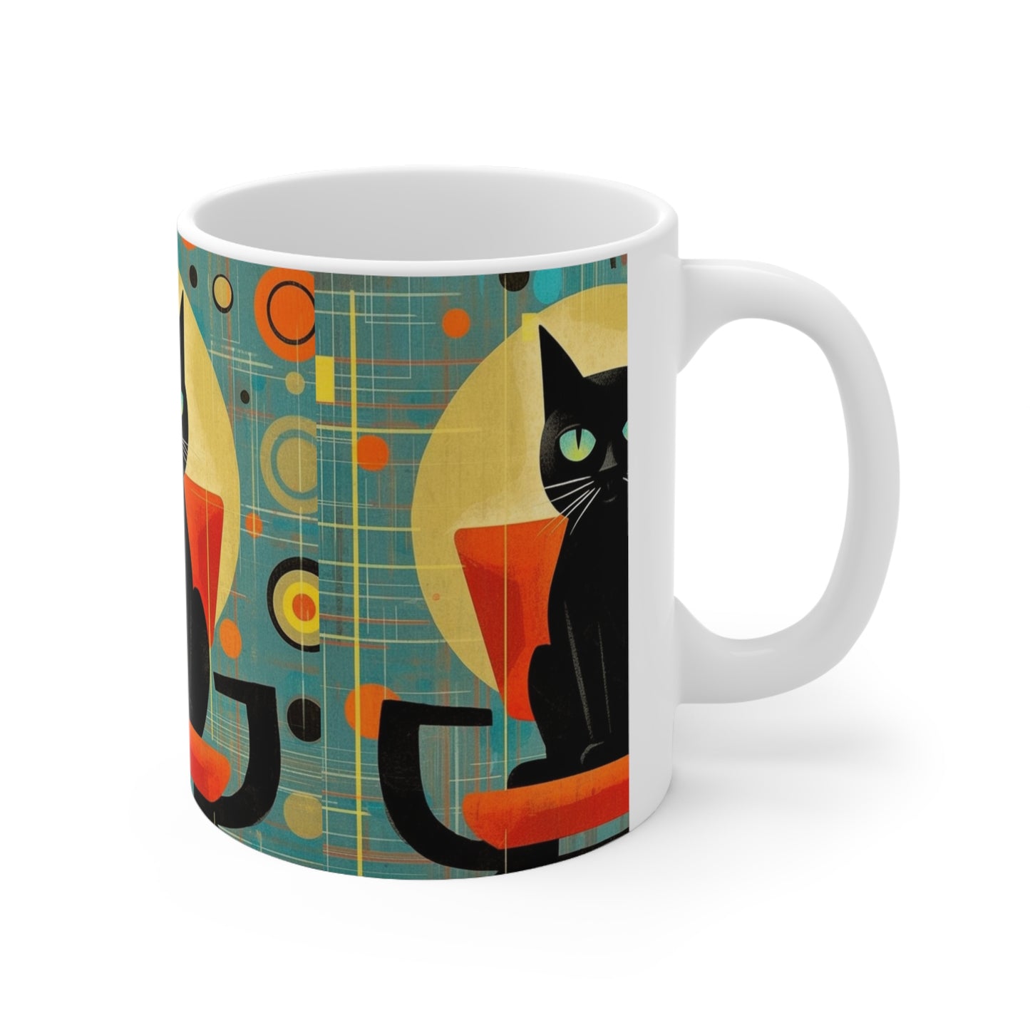 Midcentury Elegance: Retro Cat Mug for Modern Design Enthusiasts