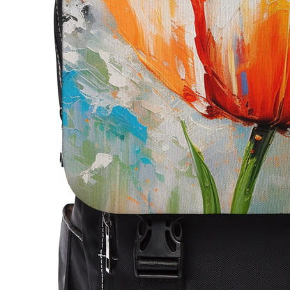 Unisex Casual Shoulder Backpack with Vibrant Orange Tulip: Embrace the Beauty of Nature