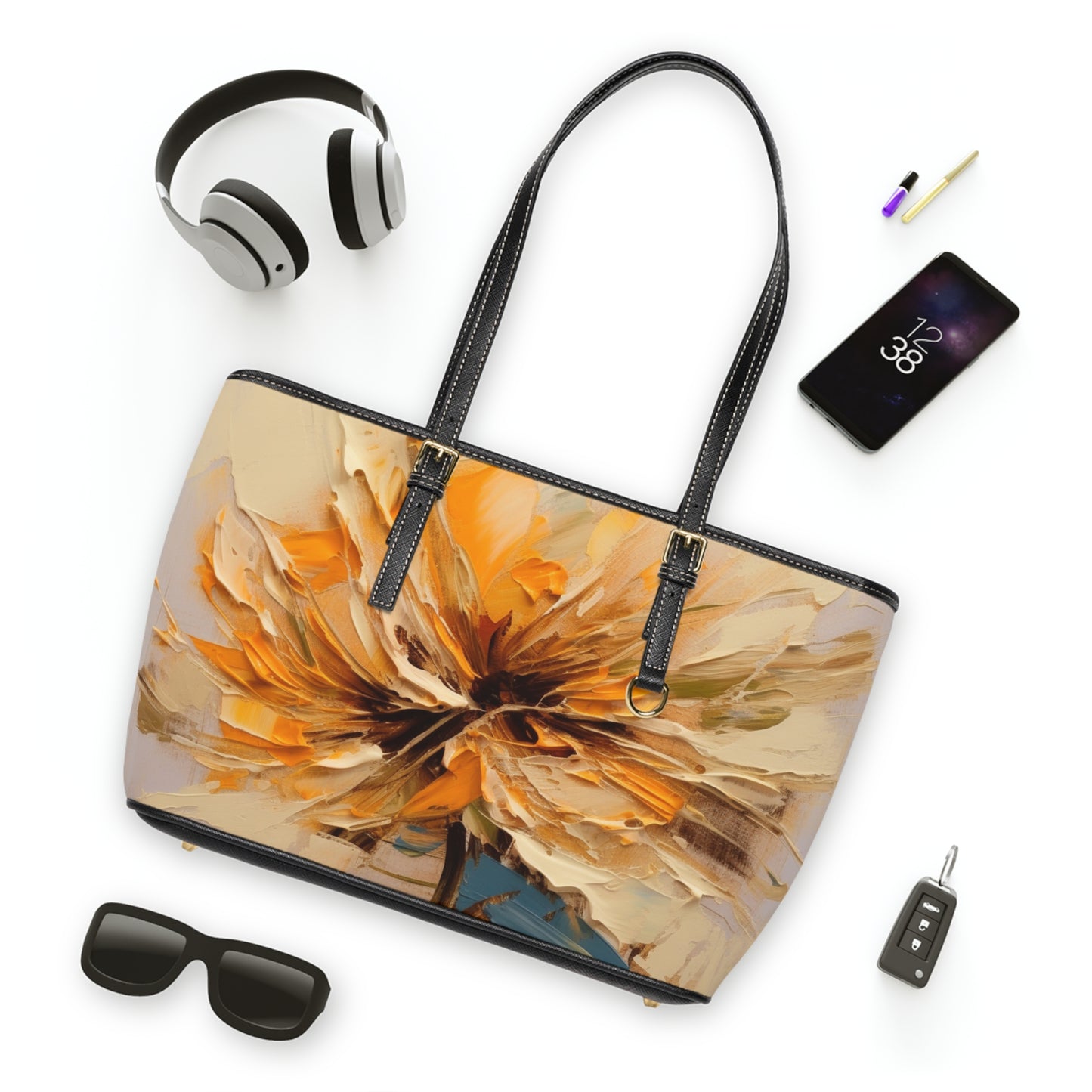 A Brush of Nature's Elegance: PU Leather Shoulder Bag for Artistic Flower Lovers