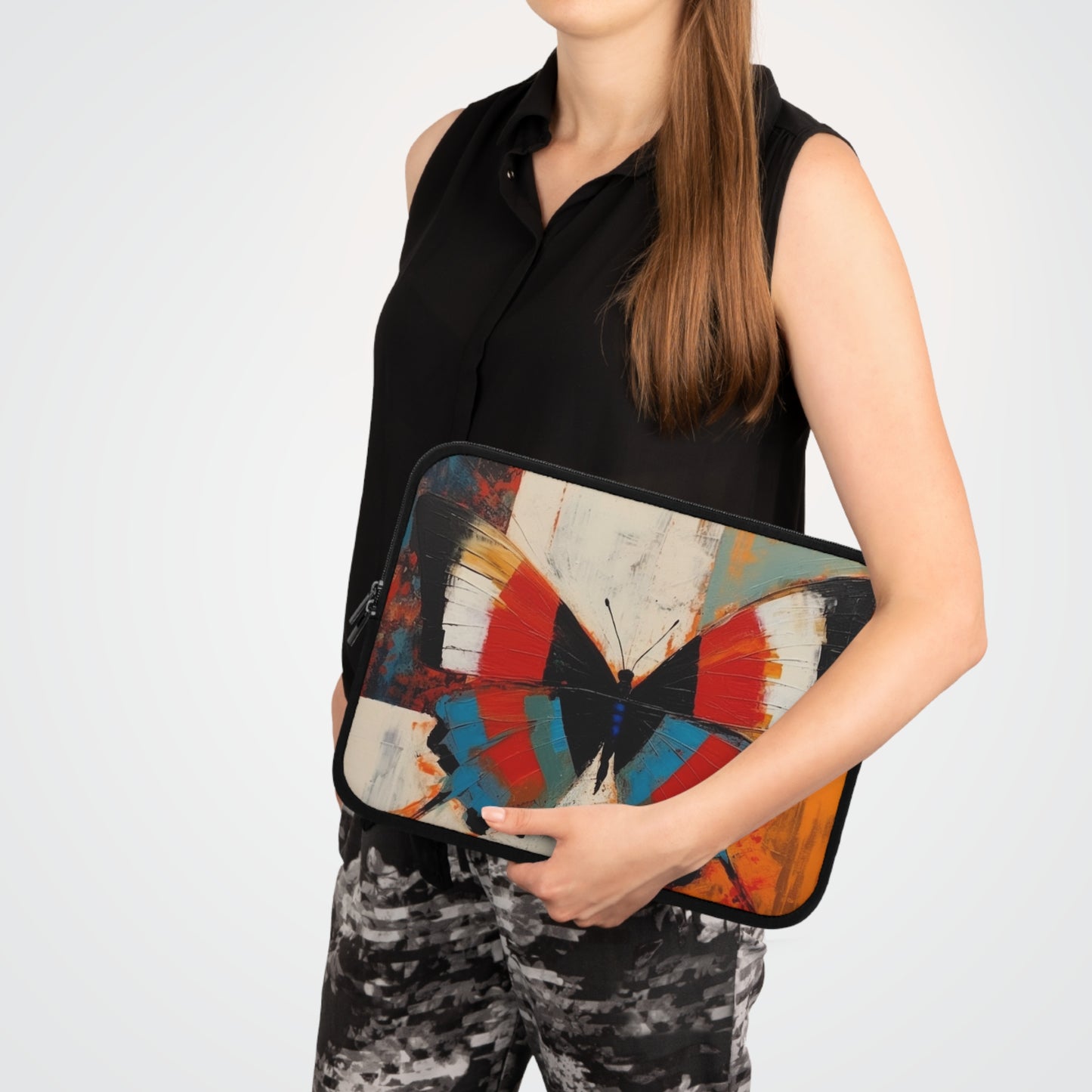 Bauhaus-Inspired Butterfly Symphony: Laptop Sleeve with Vibrant Colors and Intricate Details