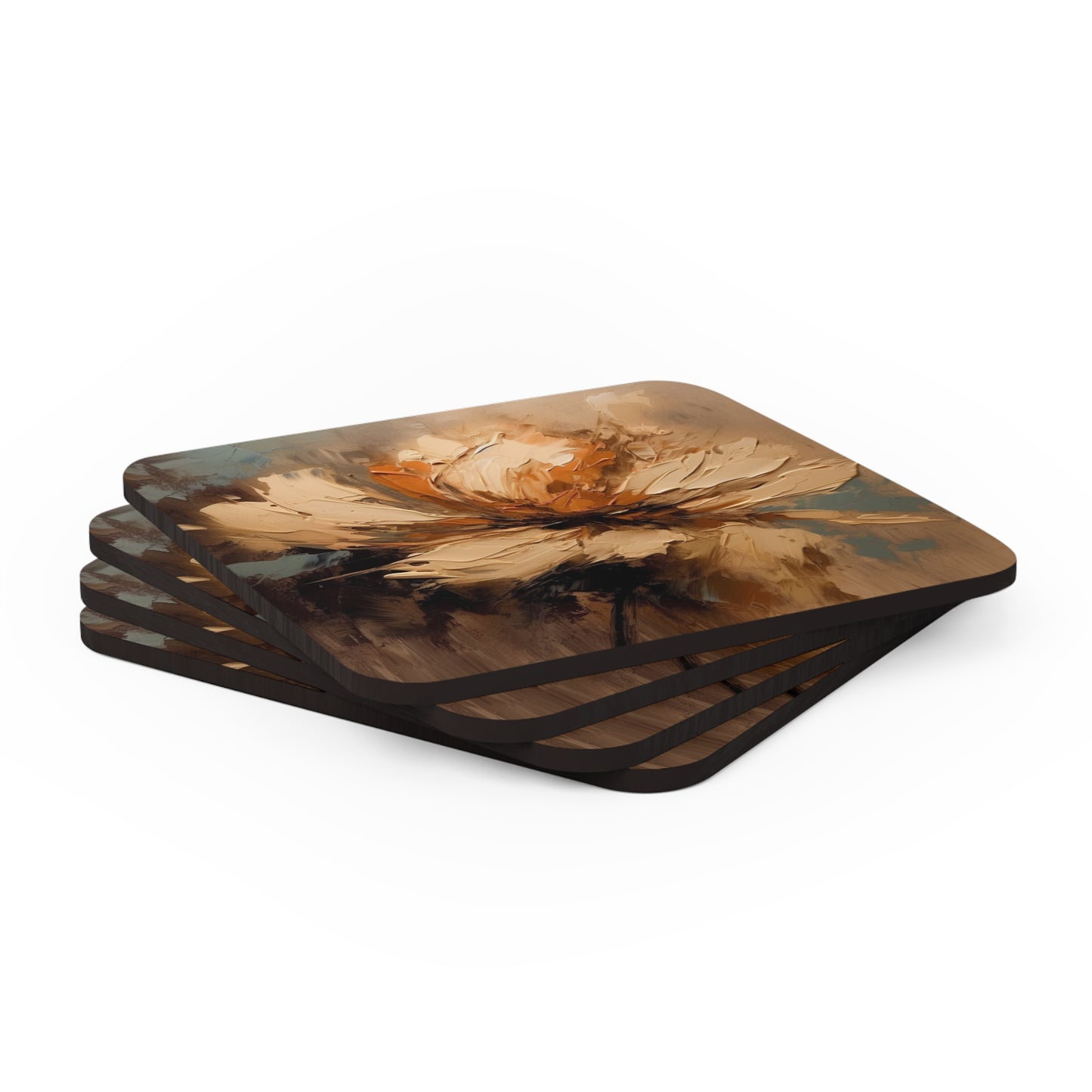 Artistic Fusion: Corkwood Coaster Set Infused with Tan Hua-Inspired Abstract Art