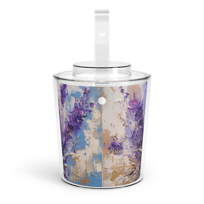 Vibrant Lavender Art on Ice Bucket with Tongs: A Floral Delight for Your Senses