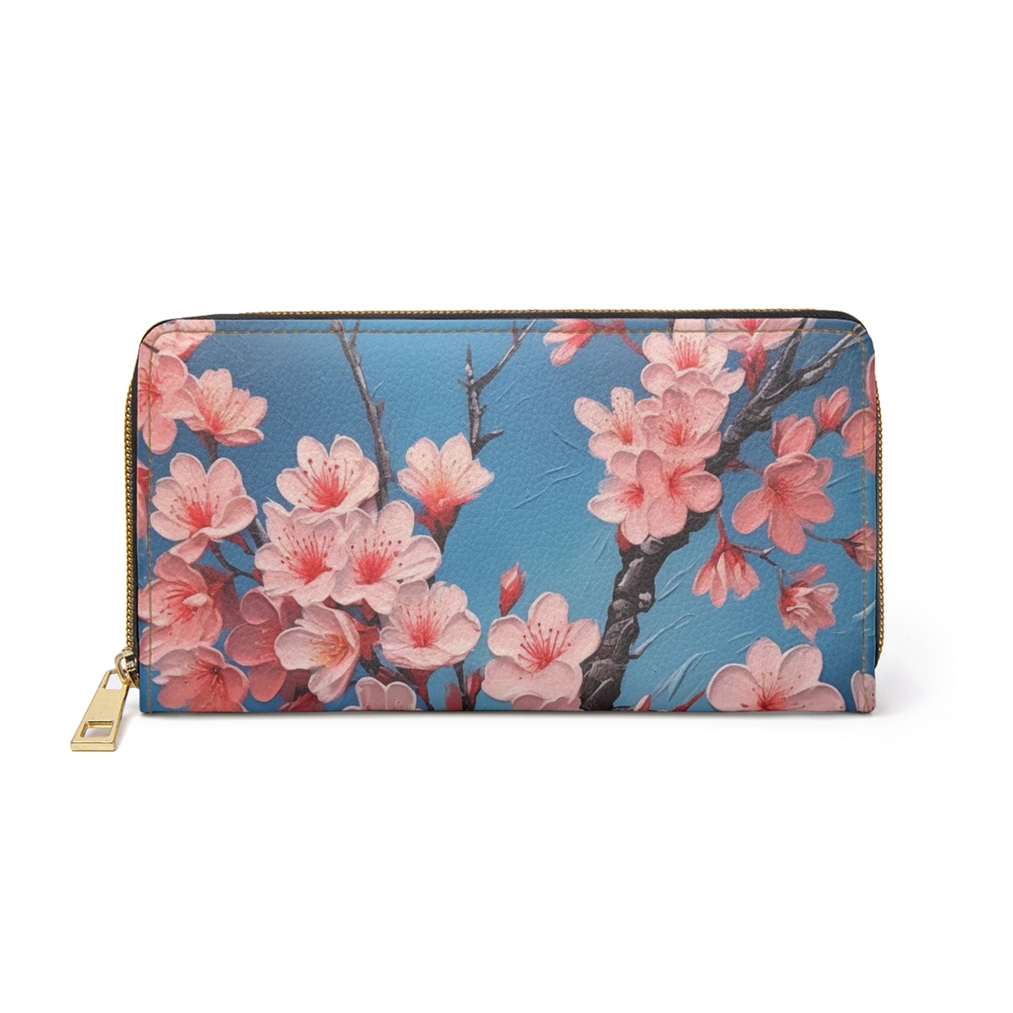 Elegant Floral Impressions: Zipper Wallet Featuring Refined Cherry Blossom Drawings