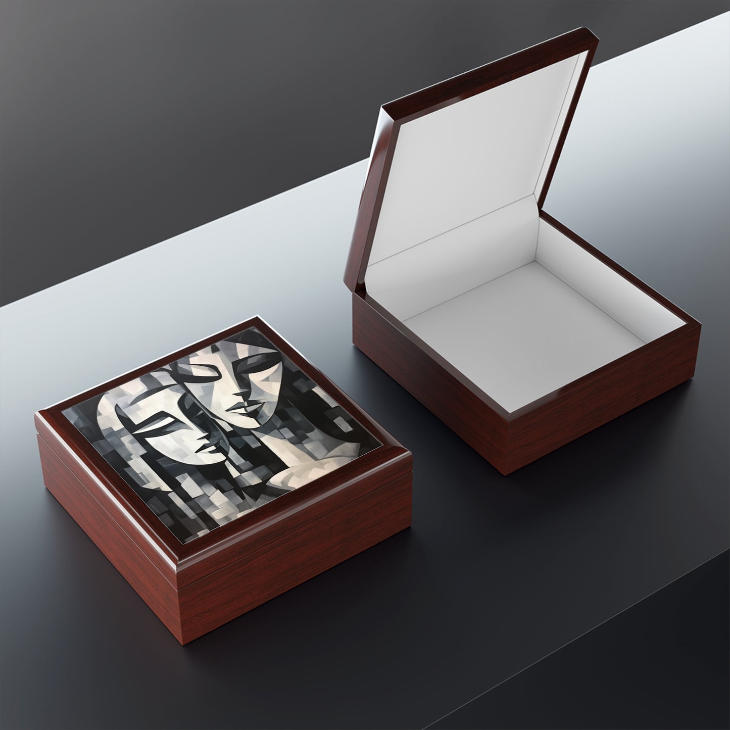 Abstract Oil Paint Jewelry Box: Cubist Artistry in a Portable Masterpiece