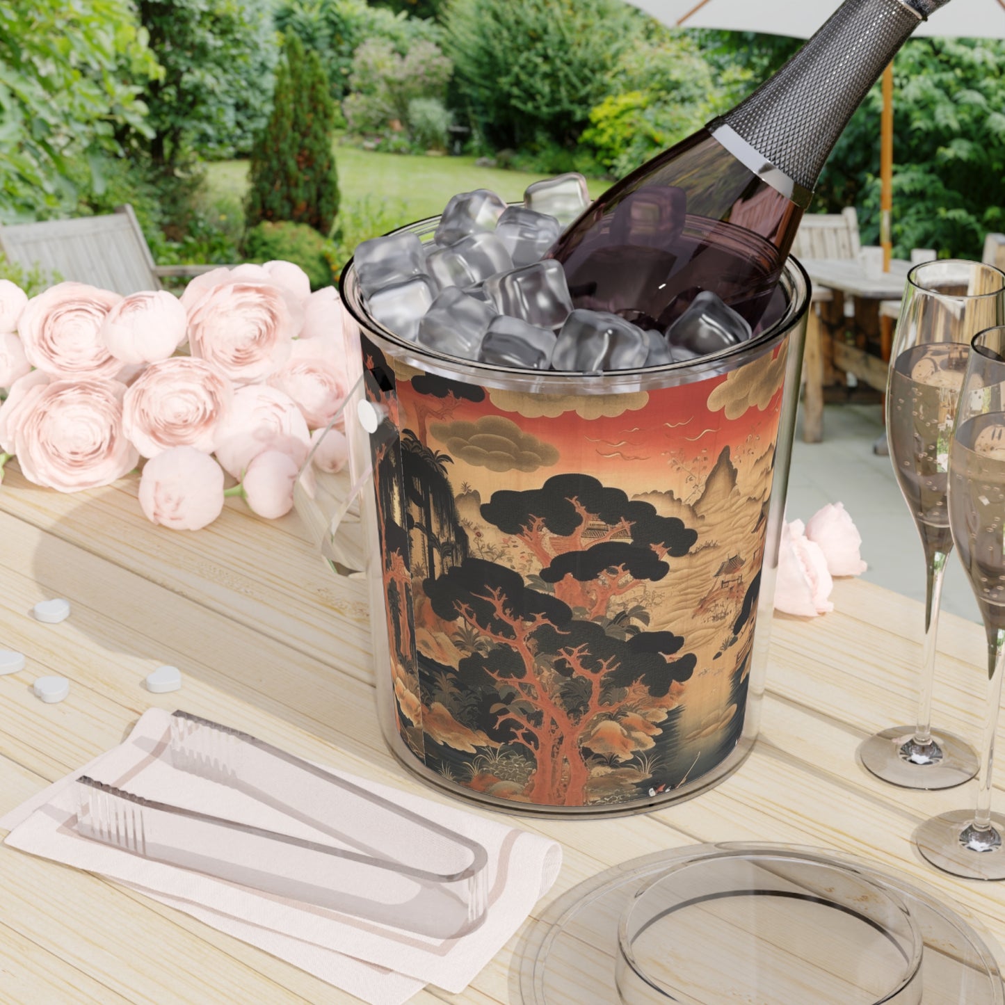 Custom Japanese Tapestry Ice Bucket with Tongs: Your Personalized Artistic Statement